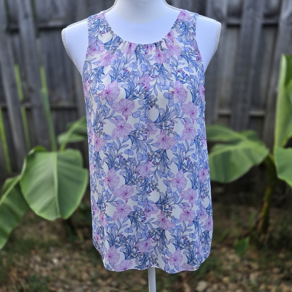 Vince Camuto Small Pastel Floral Sleeveless Blouse in Pink and Blue